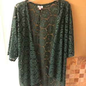Small Lularoe Lindsay Kimono - Large, Green Lace